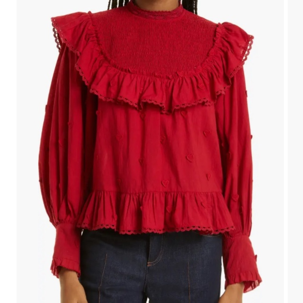 Farm Rio Heart Appliqué Cotton‎ Blouse